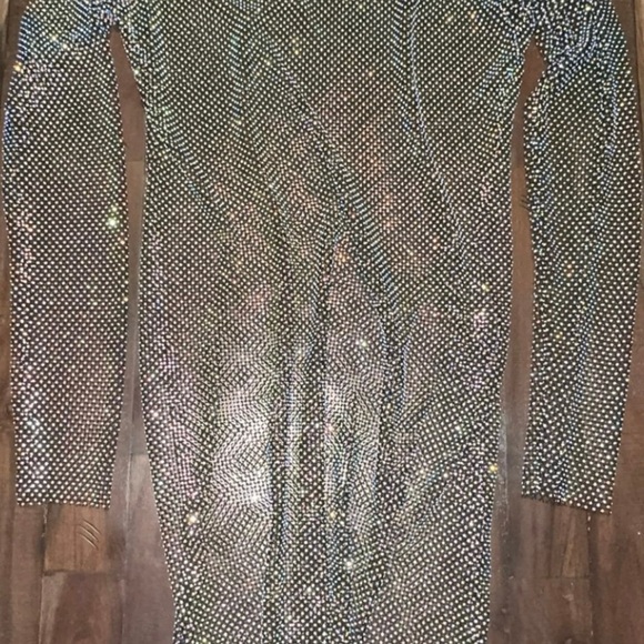 Rhinestone Mesh Multicolor Long Sleeve Mini-Dress - Picture 10 of 14